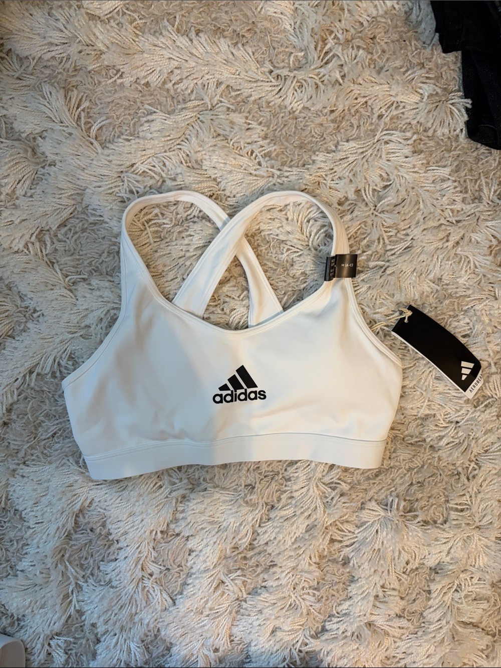 NWT Adidas White Sports Bra with Black Logo - Racerback